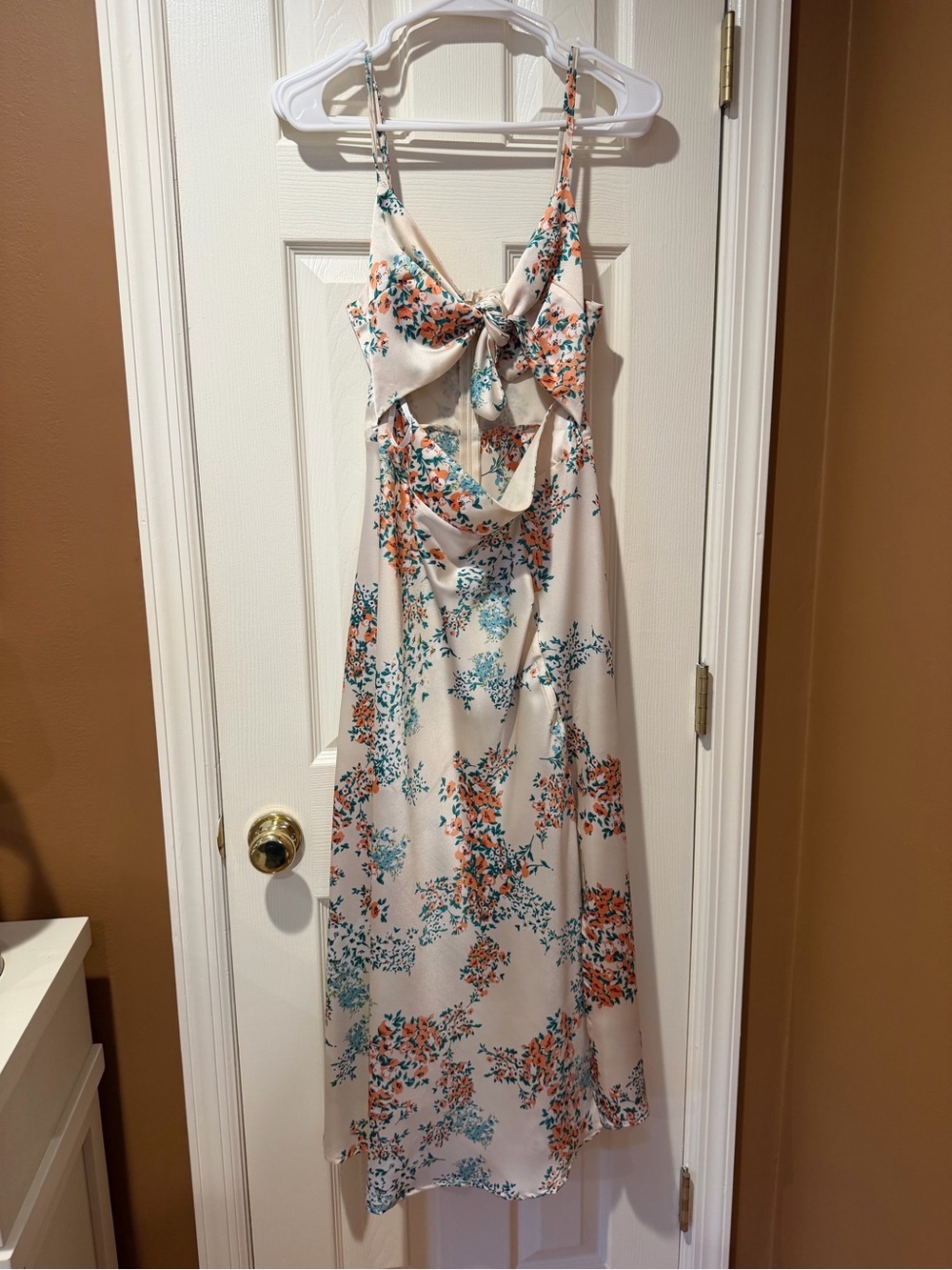 Petal & Pup Cream Maxi Dress with Teal & Orange Floral Print